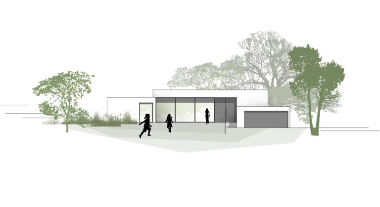 Architekturzeichnung eines modernen eingeschossigen Bungalows in Wertheim