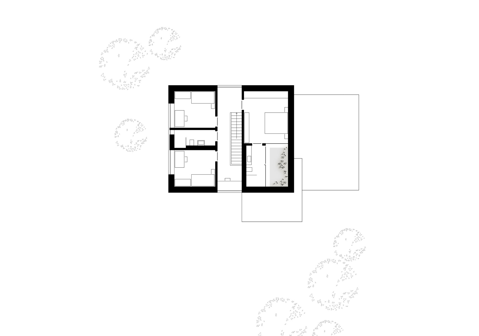 Grundriss des Obergeschosses von Haus JJ mit Schlafzimmern
