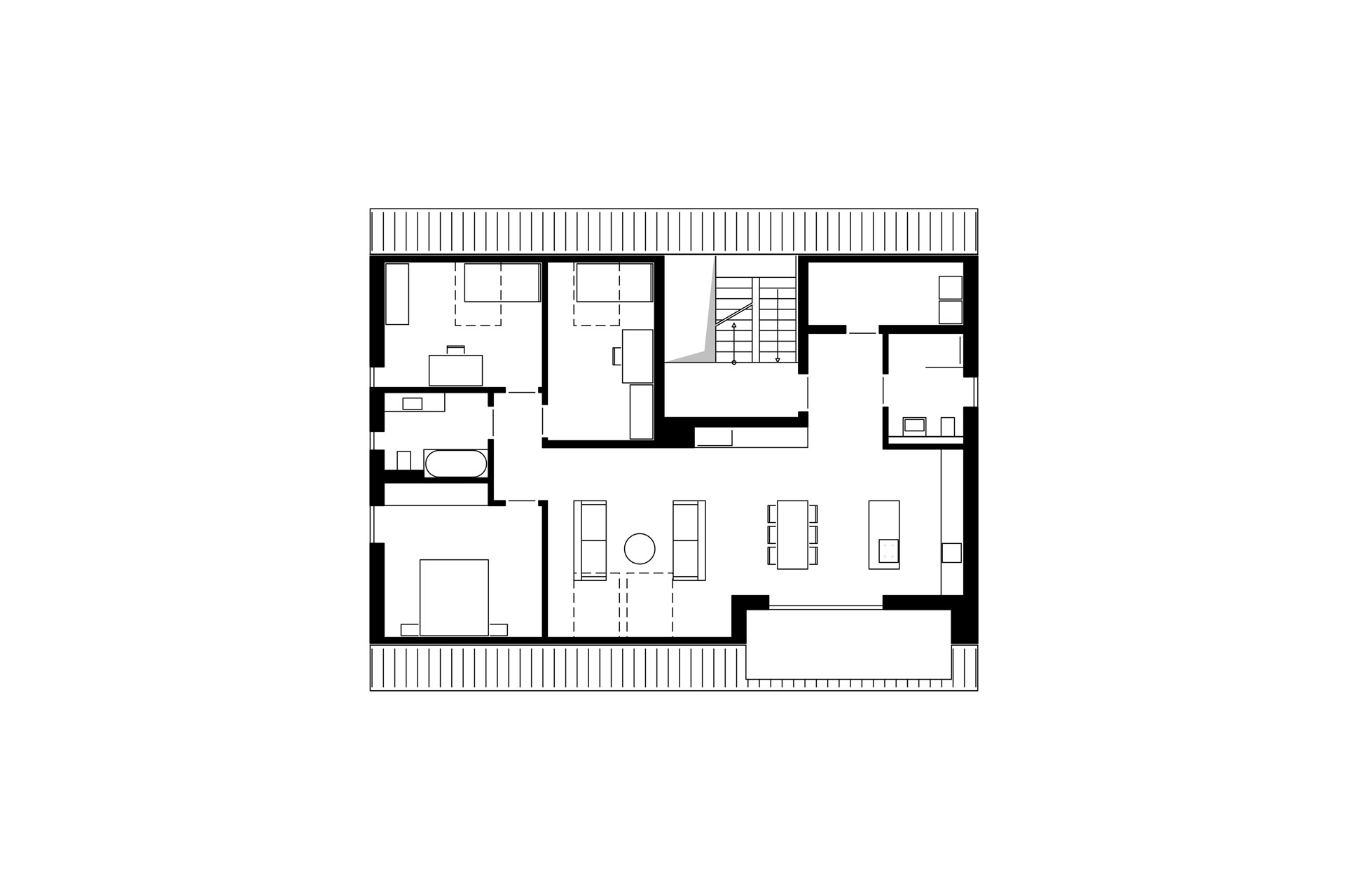 Grundriss Dachgeschoss Haus TH1 mit 4-Zimmer-Dachgeschosswohnung und Dachterrasse