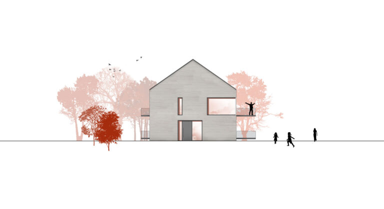 Architekturzeichnung der Straßenansicht vom Mehrfamilienhaus TH3