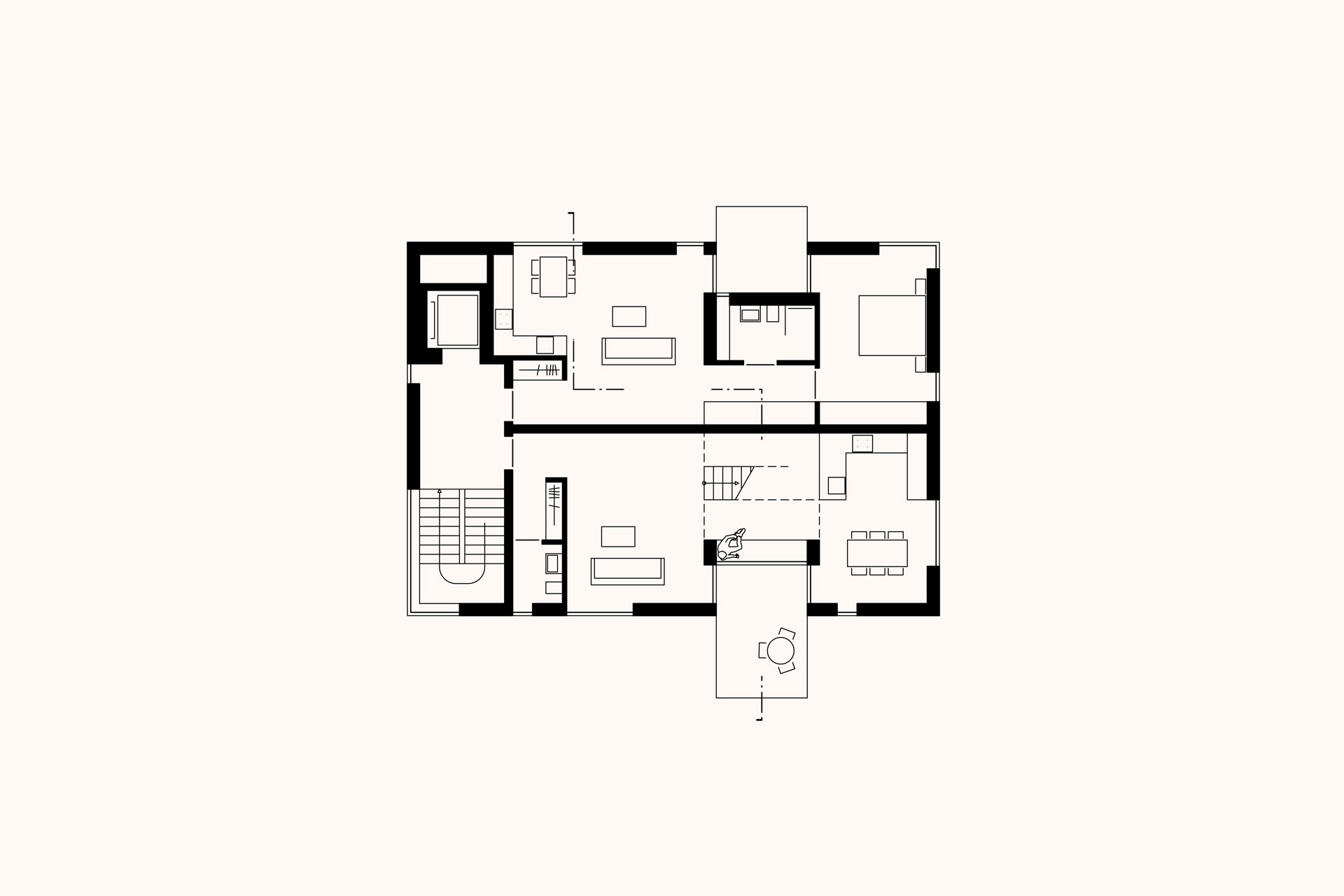 Grundriss Obergeschoss Haus TH3 mit barrierefreier 2-Zimmer-Wohnung, 3-Zimmer-Maisonettewohnung, Aufzug und großzügigen Balkonen